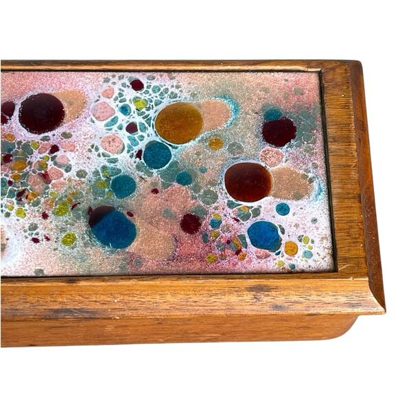 Vintage MCM Enameled Copper Wood Box Mid Century - Picture 2 of 6